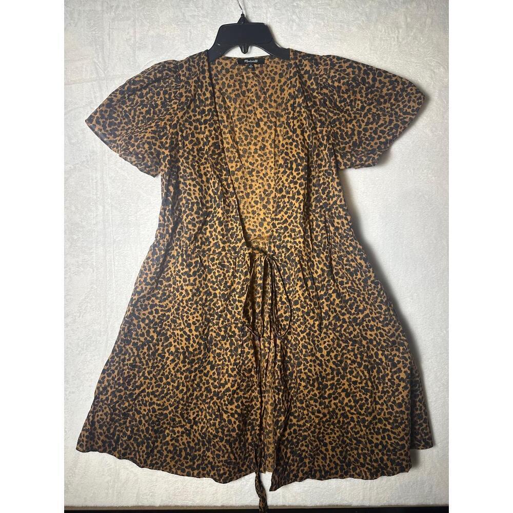 Madewell Leopard Print Adjustable Waist Tie Short Sleeve V Neck Dress Size XS